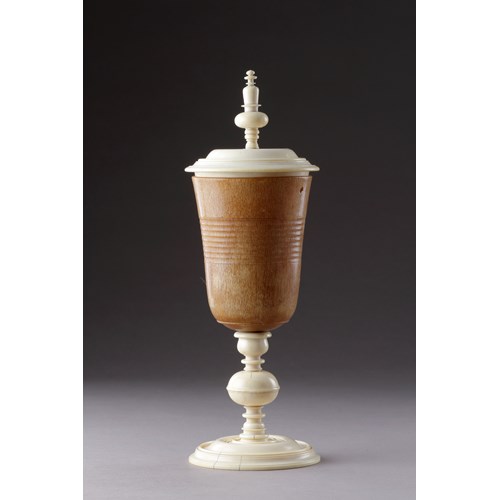 German Renaissance Turned Rhinoceros Horn and Ivory Cup and Cover